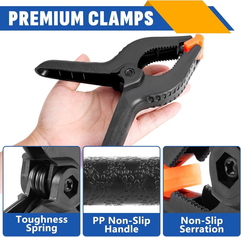NUITPY 10 Pack 6 inch Plastic Spring Clamps, Black Heavy Duty Clips, Backdrop Clips, Plastic Clamps for Crafts, Backdrop Stand, Woodworking, Photography - Image 3